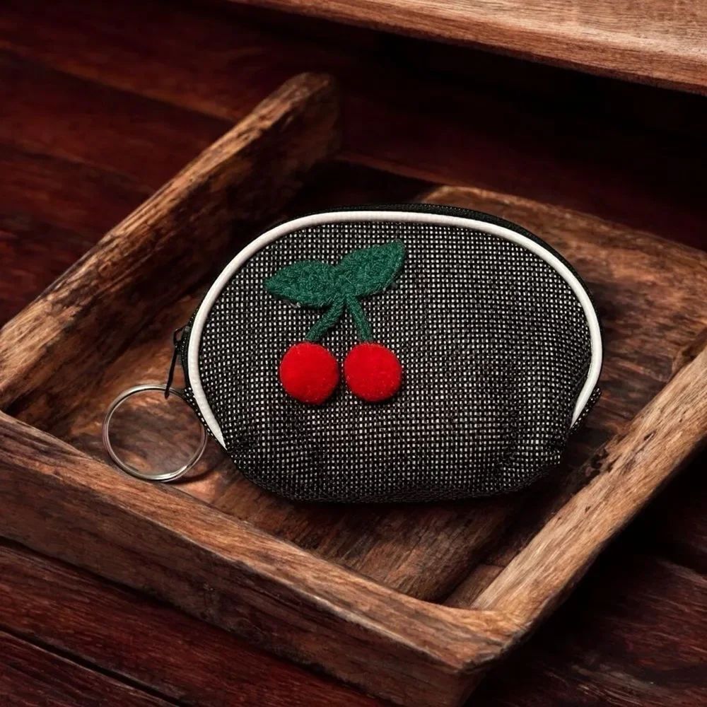 Red Strawberry Black Coin Purse Keychain